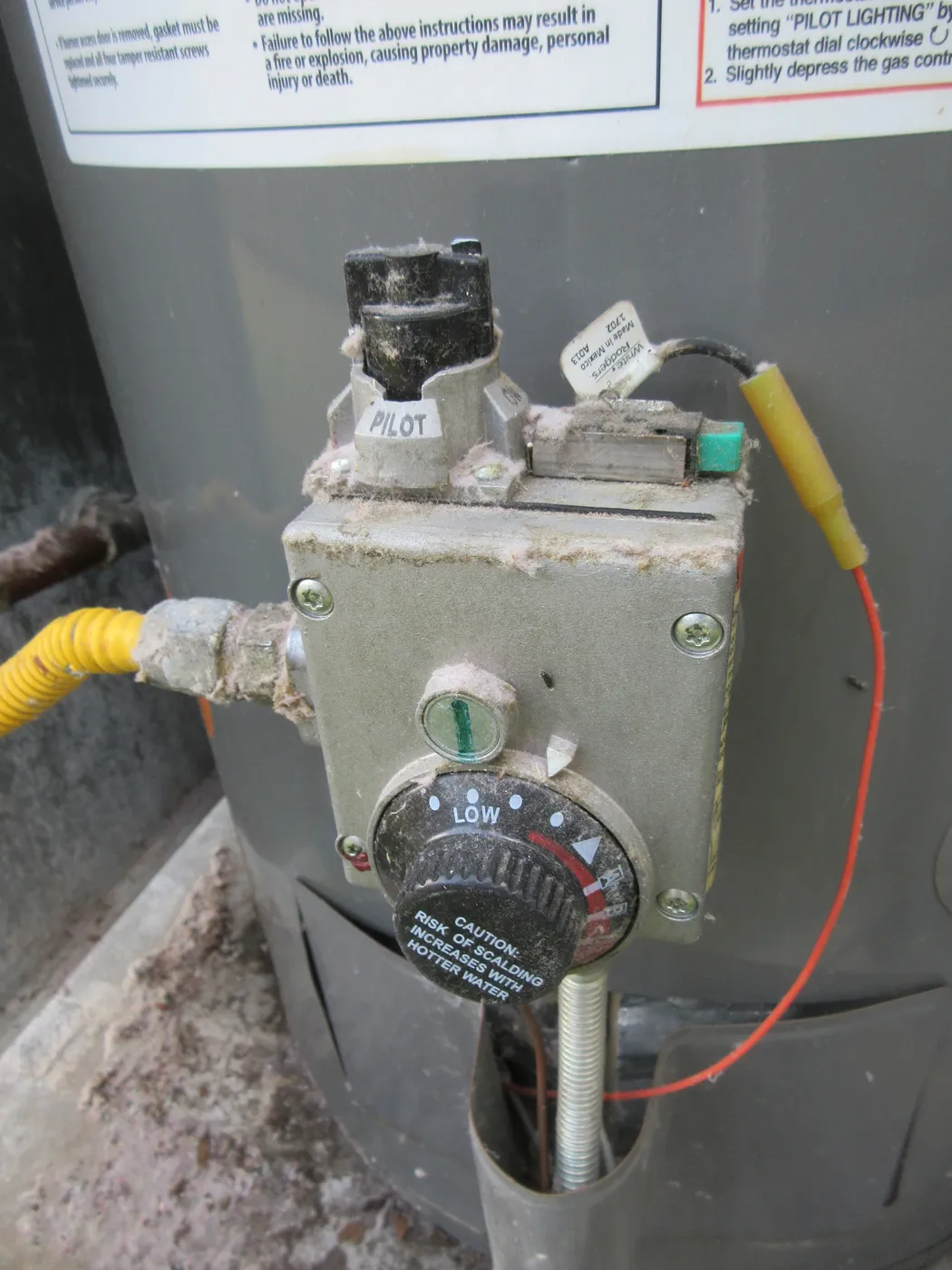 Gas control valve and dial on a residential tank water heater